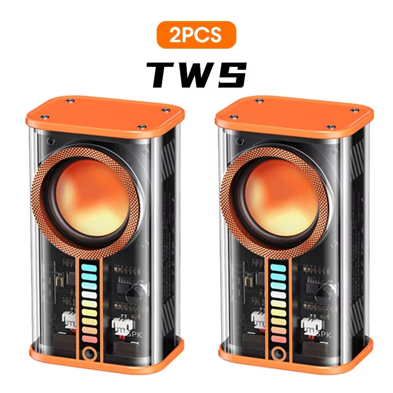 Transparent Cyberpunk Wireless Bluetooth Speaker Sound Light Rhythm Subwoofer TWS Stereo Music Center Hands-Free Call